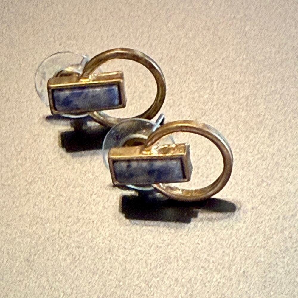 4 for $24 Sale Light Gold Tone Kyanite Hoop Stud Earrings - Picture 4 of 8